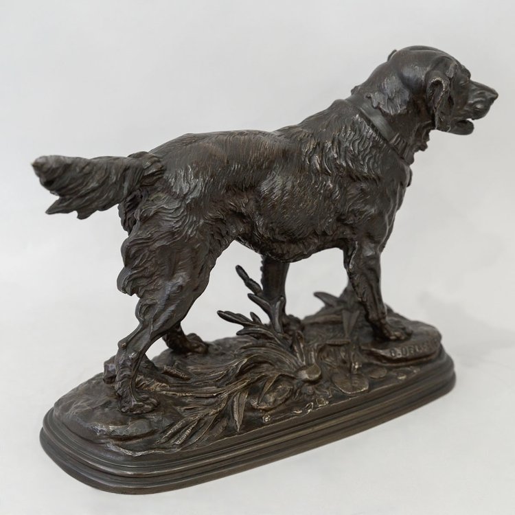 Sculpture - Pointing Spaniel Dog , Paul - Edouard Delabrièrre (1829-1912) - Bronze