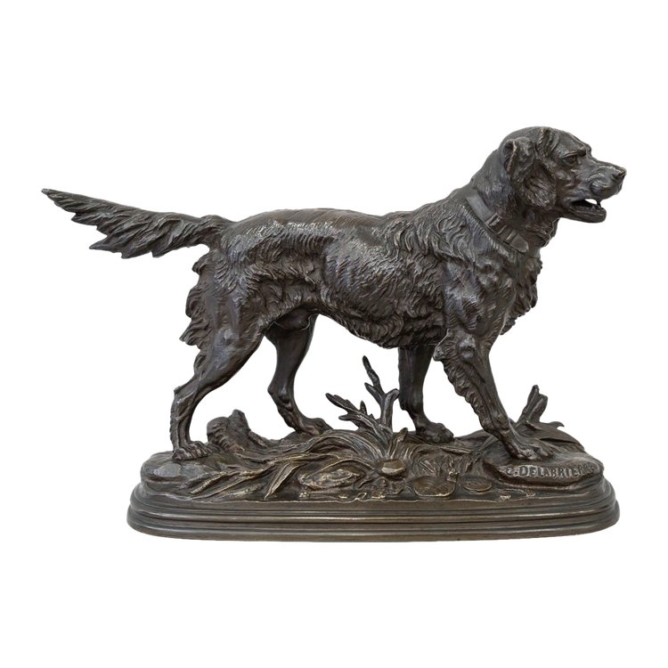 Sculpture - Pointing Spaniel Dog , Paul - Edouard Delabrièrre (1829-1912) - Bronze