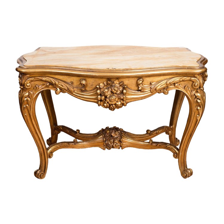 Table ancienne En Bois Doré Et Sculpté d'époque 19ème Siècle.