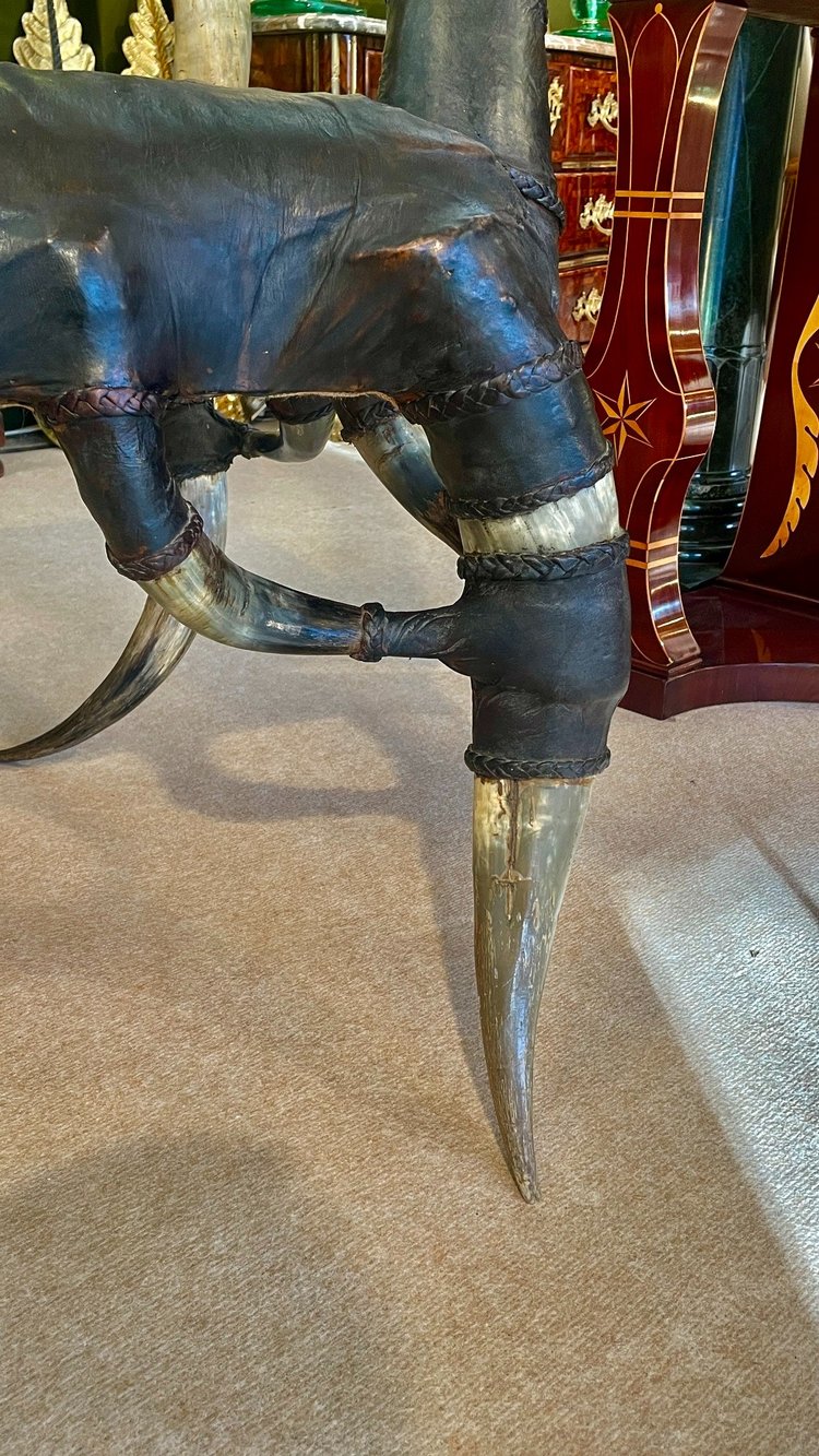 Horn and Leather Bench, 20th Century