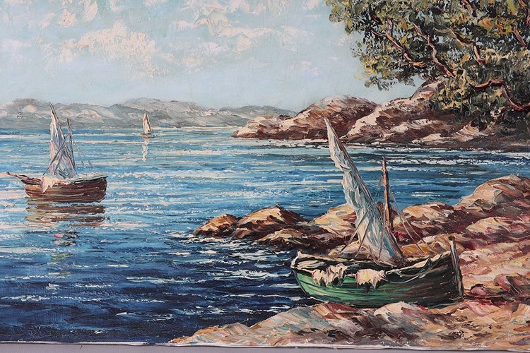 La Côte d'Azur, 130 cm, signiert: Pierre Lemoine, um 1950/60, l'Esterel, Sud France, Marine