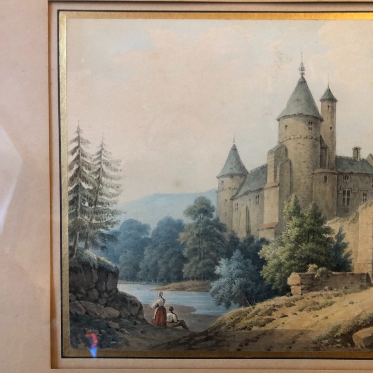 Landscapes with castles, Romantic school, mid-19th century