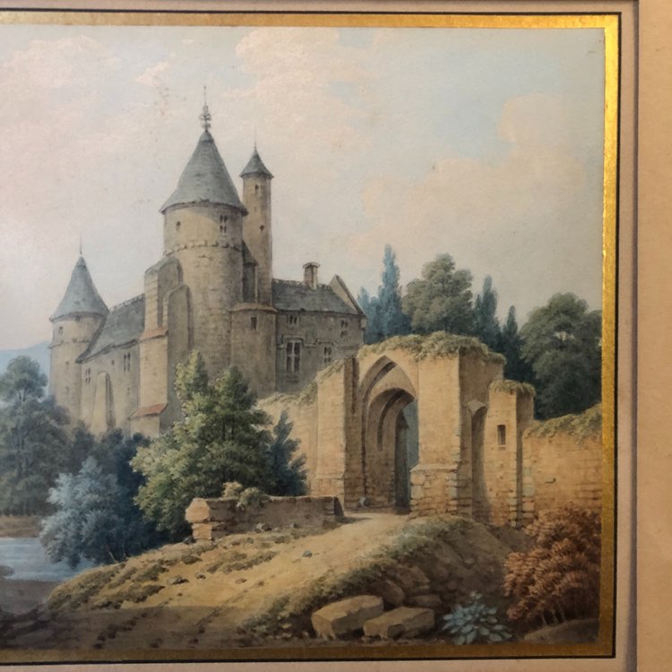 Landscapes with castles, Romantic school, mid-19th century