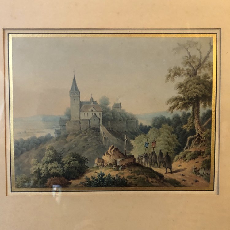 Landscapes with castles, Romantic school, mid-19th century