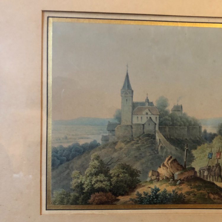 Landscapes with castles, Romantic school, mid-19th century