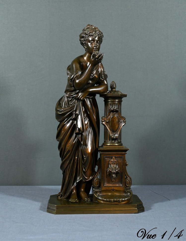 Bronzo "Demoiselle à la Fontaine", firmato E.Bruchon - Metà del XIX secolo