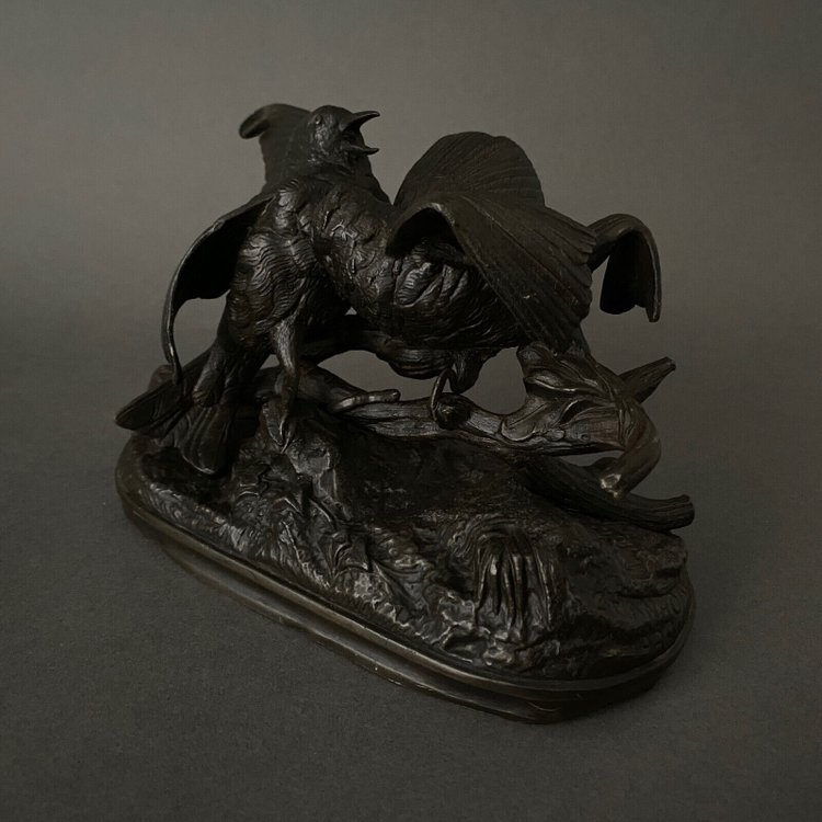 Bronze XIXe représentant un couple d'oiseaux par Chanhomme 1850