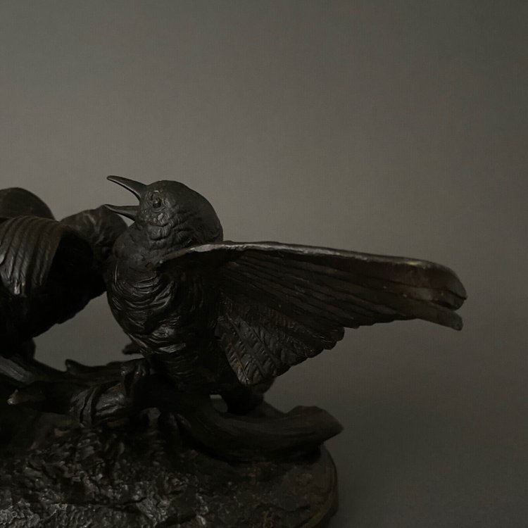 Bronze XIXe représentant un couple d'oiseaux par Chanhomme 1850