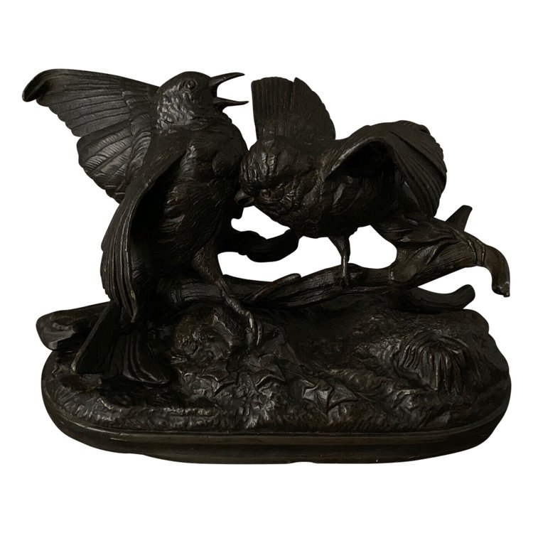 Bronze XIXe représentant un couple d'oiseaux par Chanhomme 1850