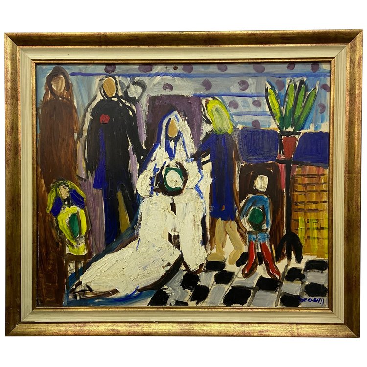 Adrien Saguin "The Wedding" oil on panel 20th century