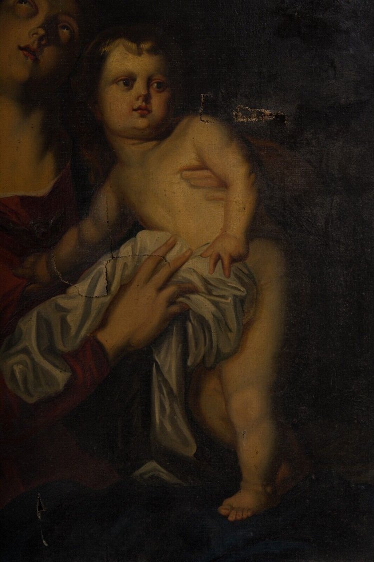 Huile sur toile d'après Antoine van Dyck Vierge à l'Enfant début XIXe cadre Empire