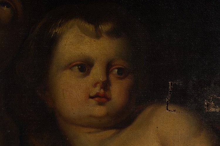 Huile sur toile d'après Antoine van Dyck Vierge à l'Enfant début XIXe cadre Empire