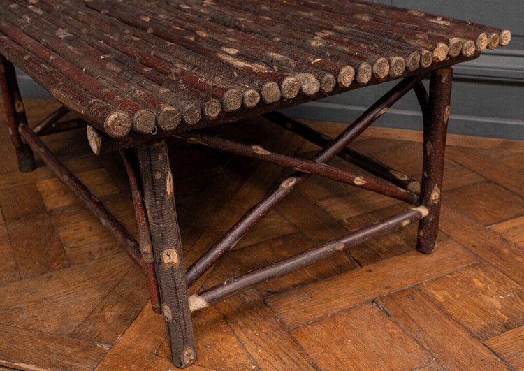 Christian Liaigre coffee table in Brutalist chestnut logs 1980