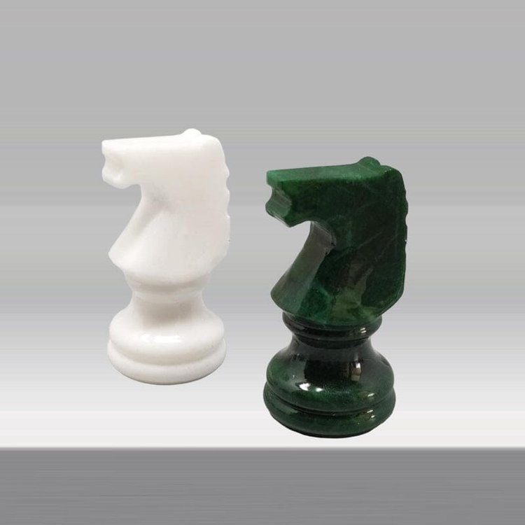 1970s Gorgeous Green and White Chess Set in Volterra Alabaster Handmade Made in Italy