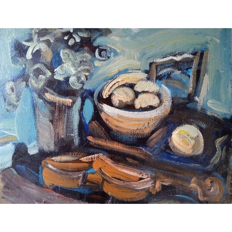 Joseph Stamboulian ( né en 1938) nature morte au violon.collection privée Jeannette et Michel SEBE.