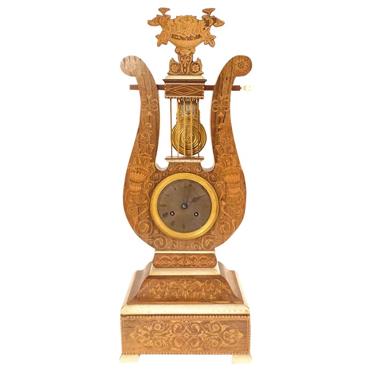 Lyra-Uhr Charles X Palisander-Marketerie Bronze Napoleon III XIX.