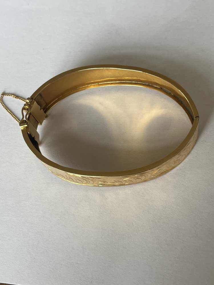 Bracelet Jonc Rigide Ancien Or Jaune Gravé