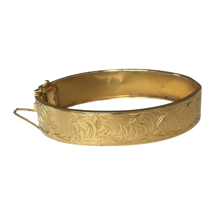 Bracelet Jonc Rigide Ancien Or Jaune Gravé