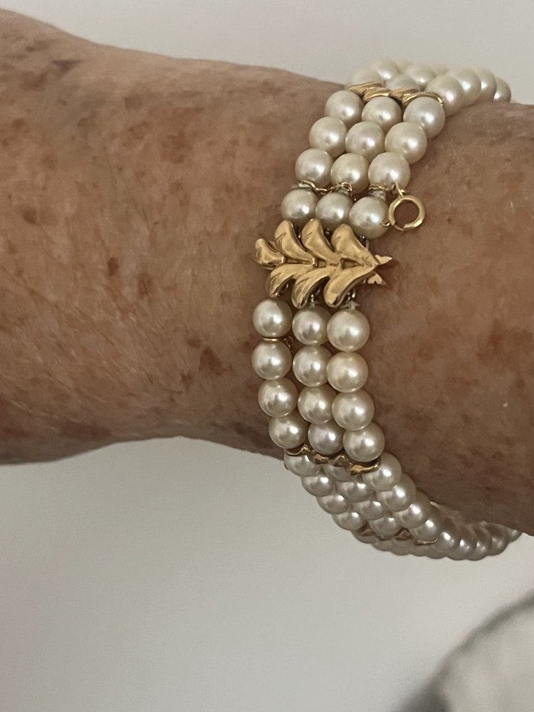 Bracelet 3 Strands Pearls Yellow Gold Bars 8.00 g