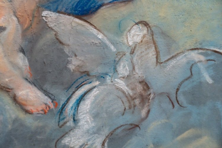 Late 19th century pastel painting decorated with cherubs and doves