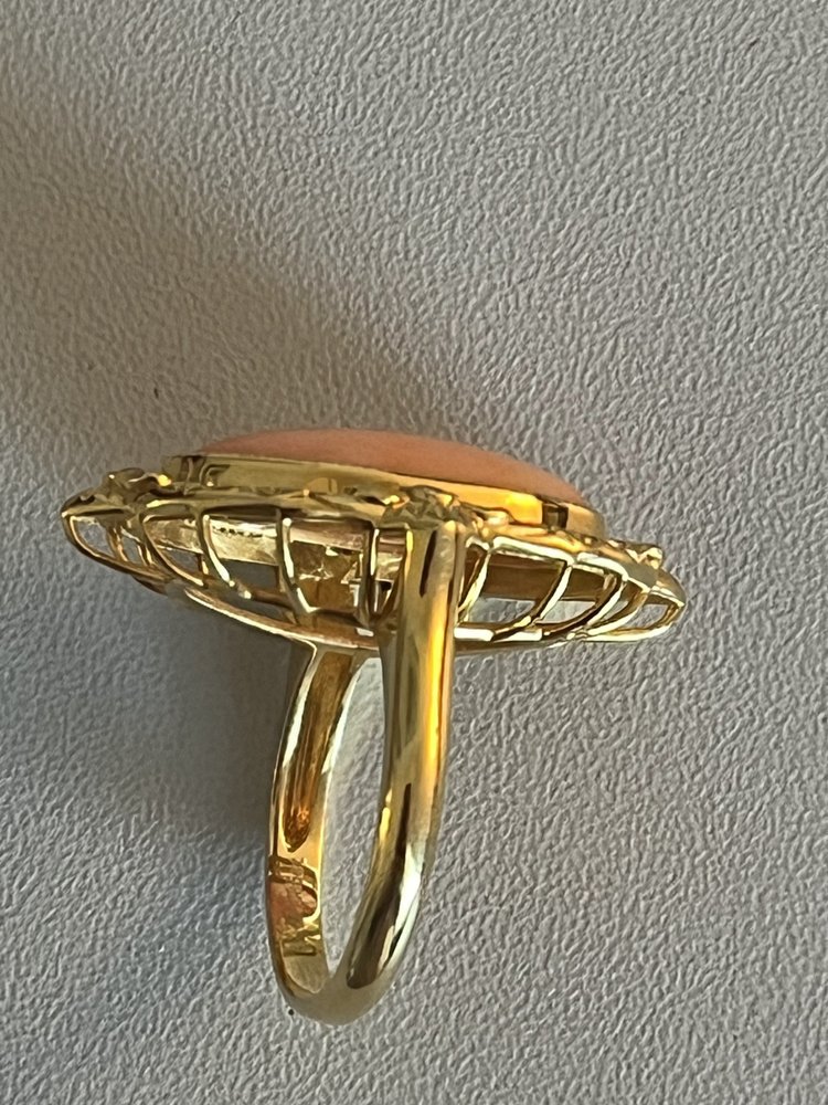 Yellow Gold Coral Diamond Ring