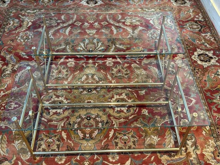 Pair of glass and gold metal coffee tables