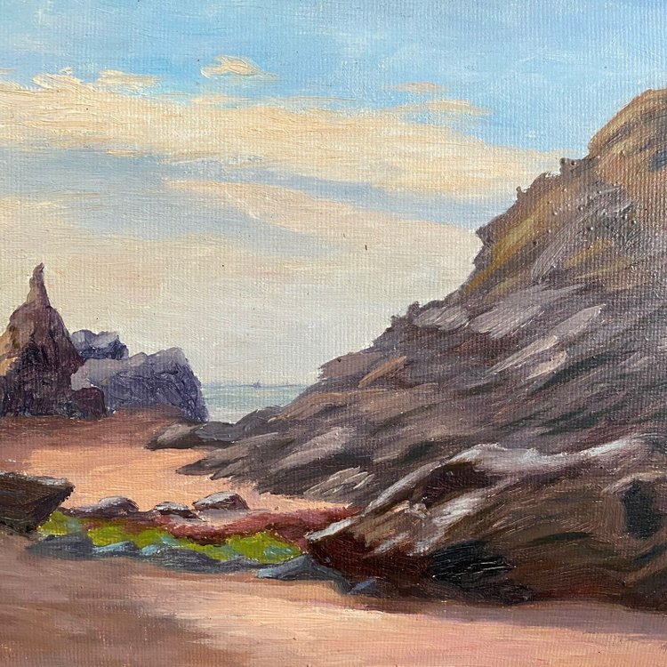 Olio su tavola di E. Stefanski Les Rochers de Sion inizio XX secolo