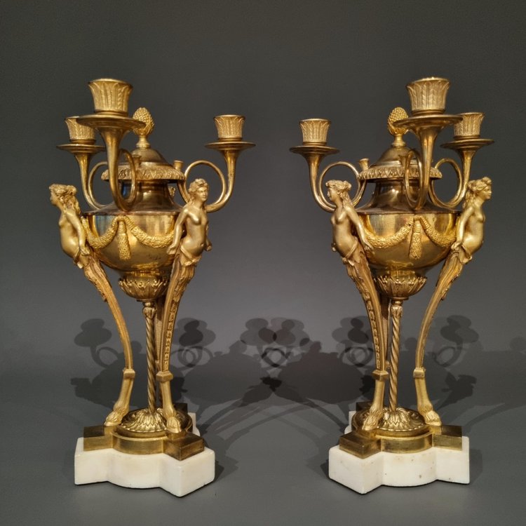 Rare pair of Athenian candelabras, late 18th century.