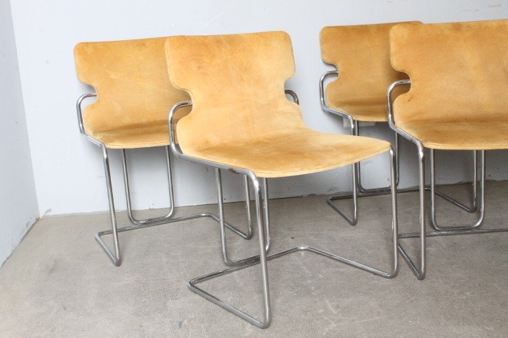 Groupe de six chaises Willy Rizzo 1970 Métal et Alcantara. Design - Modernisme