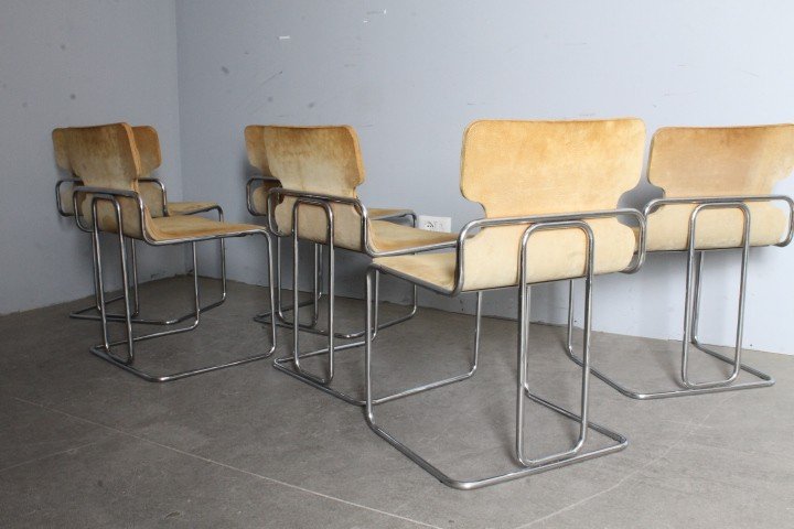 Groupe de six chaises Willy Rizzo 1970 Métal et Alcantara. Design - Modernisme