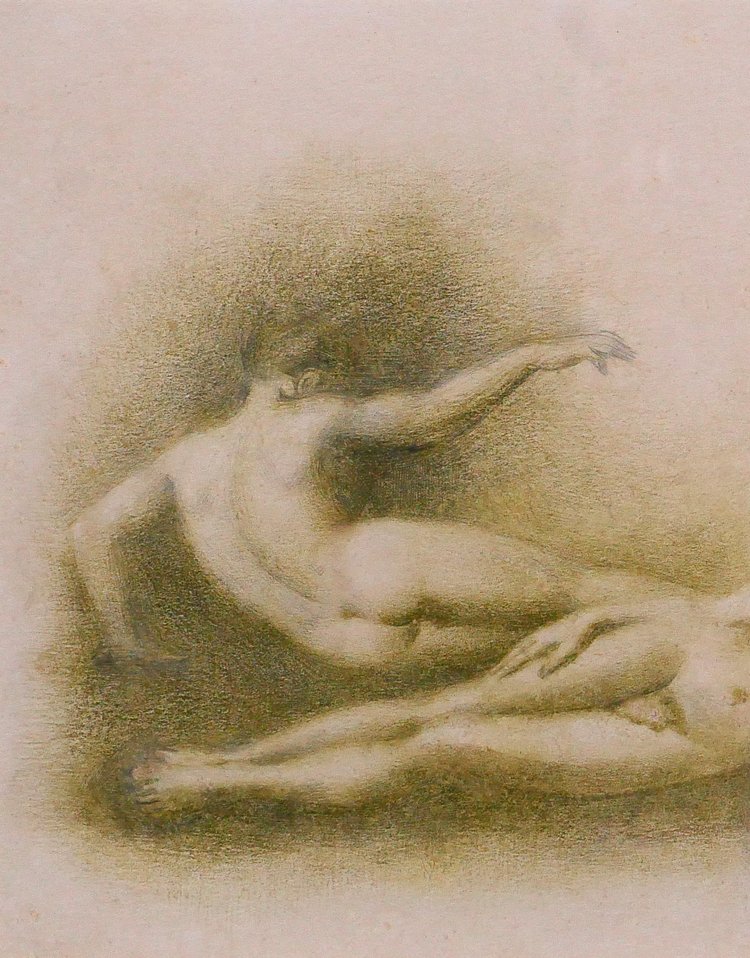 Gaston GOOR 1902-1977 Deux jeunes hommes nus, dessin, crayon sur papier, 1945