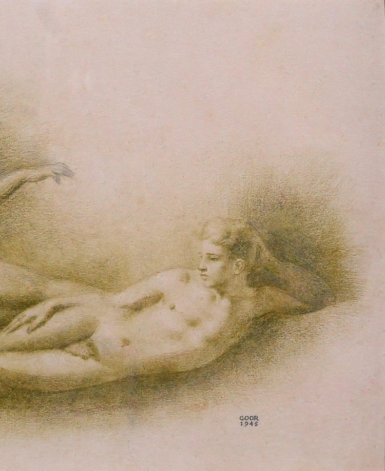 Gaston GOOR 1902-1977 Deux jeunes hommes nus, dessin, crayon sur papier, 1945