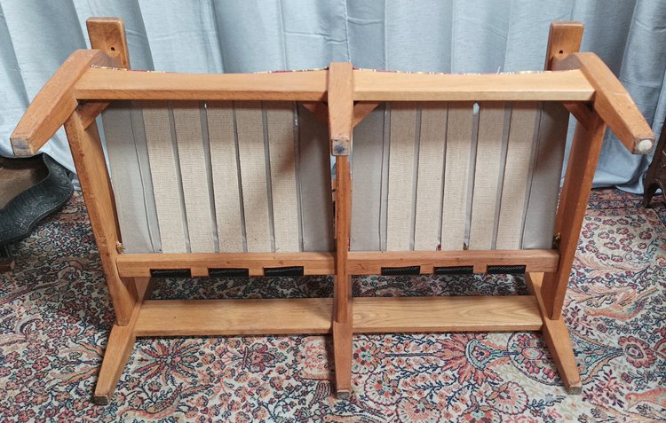 Vintage oak 2-seater bench and footrest