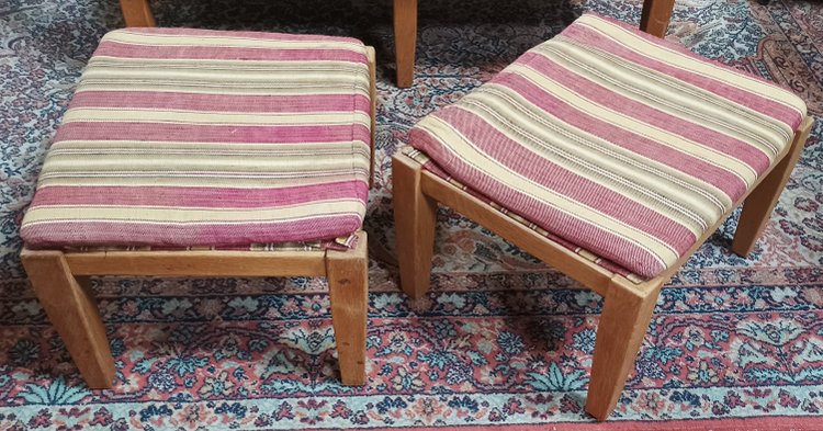 Vintage oak 2-seater bench and footrest