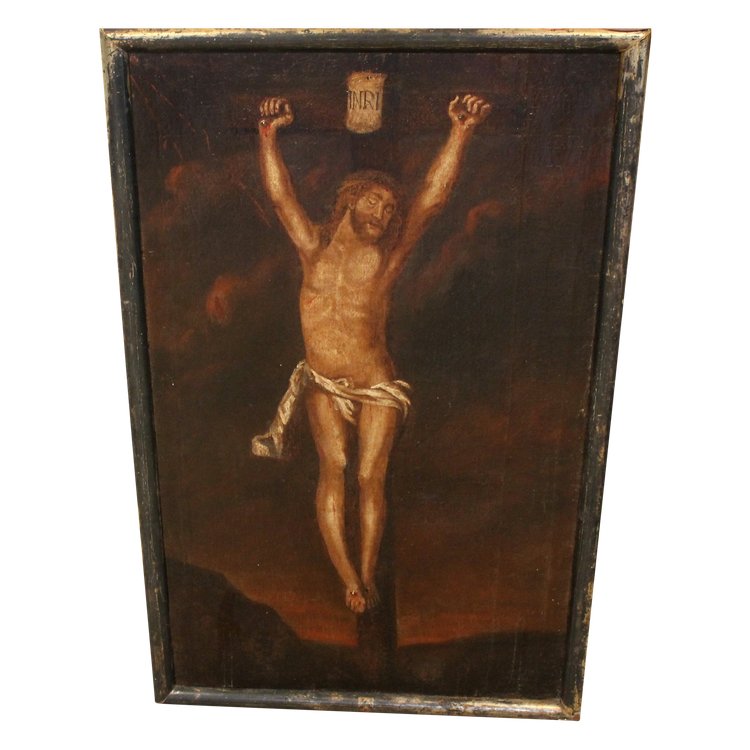 Oil on canvas Christ on the cross late 17th century d: 83.5 x 52.5 cm