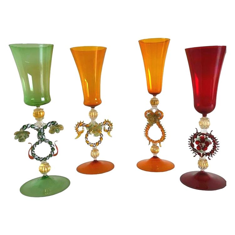 4 Verres de Murano, Venise vers 1970