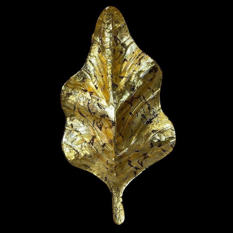 Grandes Paire D’appliques Feuilles En Verre Doré De Murano - Italie Vers 1980 H 67 cm