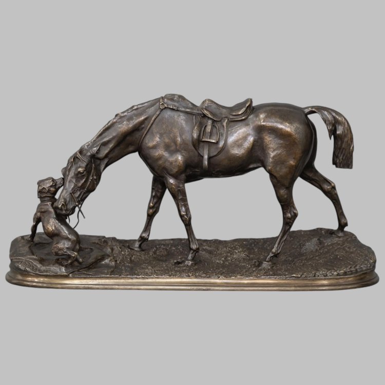 Bronze Group "Mare In The Stable Playing With A Dog" , Pierre - Jules Mêne (1810-1879)