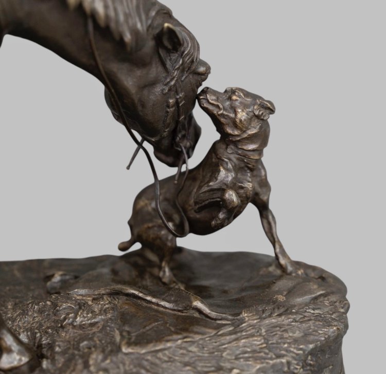 Bronze Group "Mare In The Stable Playing With A Dog" , Pierre - Jules Mêne (1810-1879)