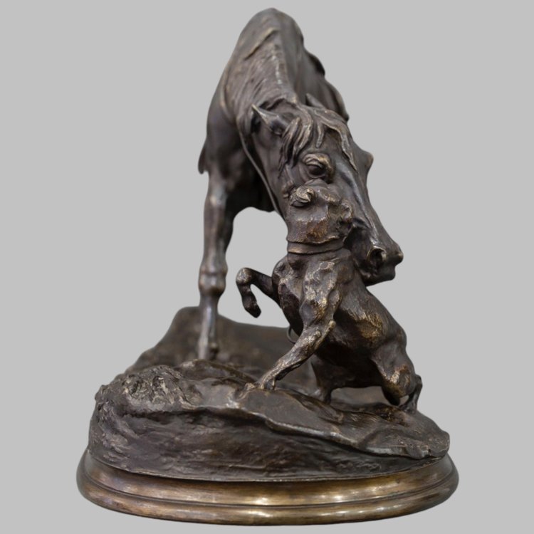 Bronze Group "Mare In The Stable Playing With A Dog" , Pierre - Jules Mêne (1810-1879)