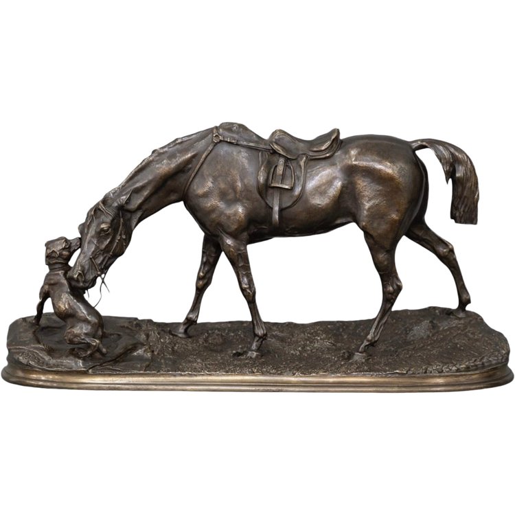 Bronze Group "Mare In The Stable Playing With A Dog" , Pierre - Jules Mêne (1810-1879)