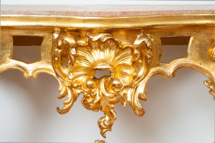 Antique Gilded And Carved Wood Console. 19th Century.