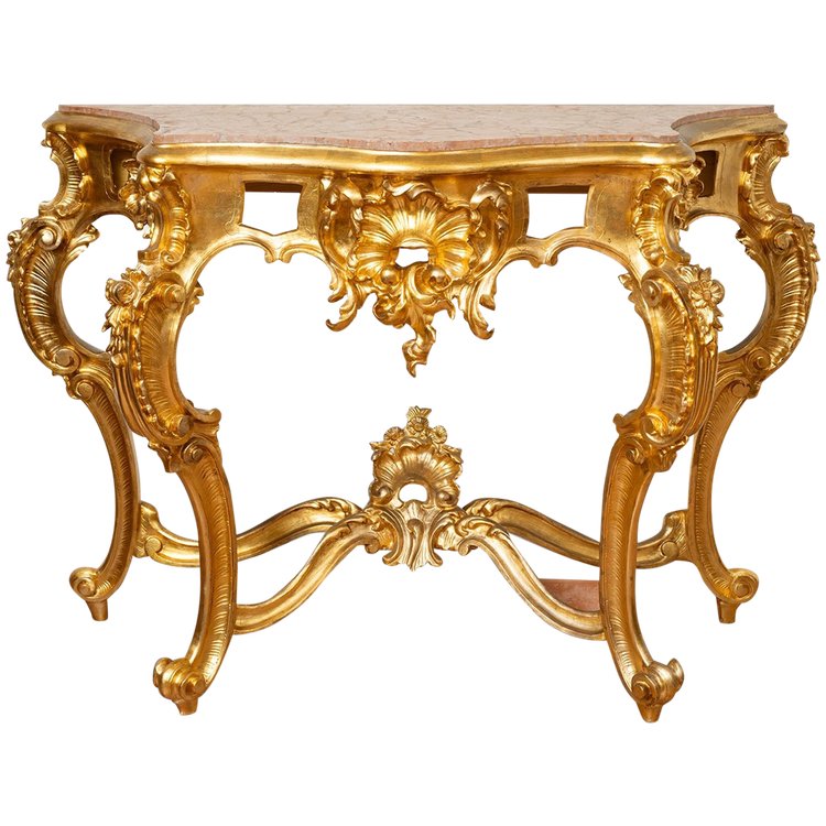 Antique Gilded And Carved Wood Console. 19th Century.