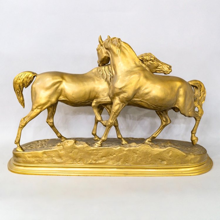 Sculpture - Group Of Arabian Horses , Pierre - Jules Mêne (1810-1879) ​​​​​​​- Bronze