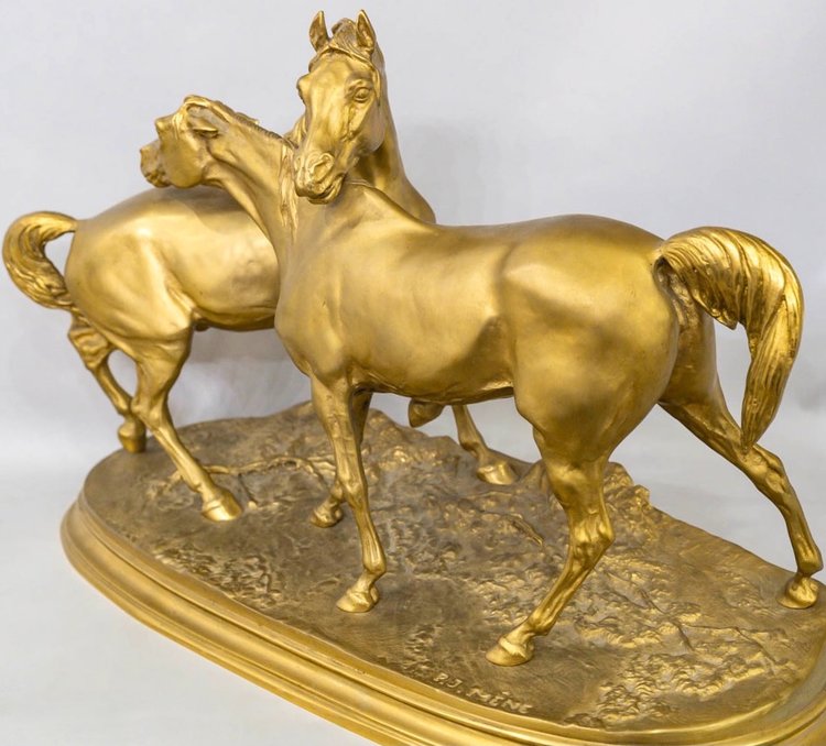 Sculpture - Group Of Arabian Horses , Pierre - Jules Mêne (1810-1879) ​​​​​​​- Bronze