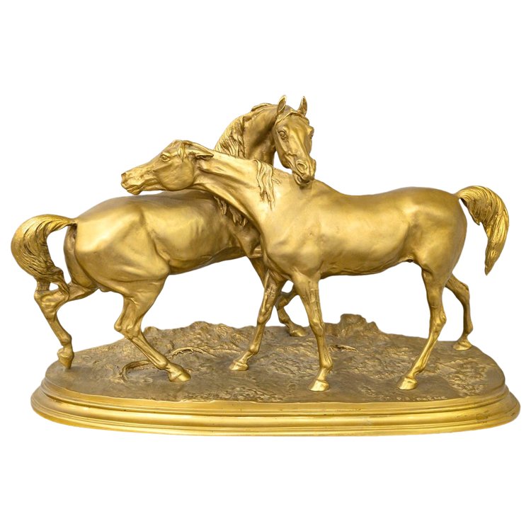 Sculpture - Group Of Arabian Horses , Pierre - Jules Mêne (1810-1879) ​​​​​​​- Bronze