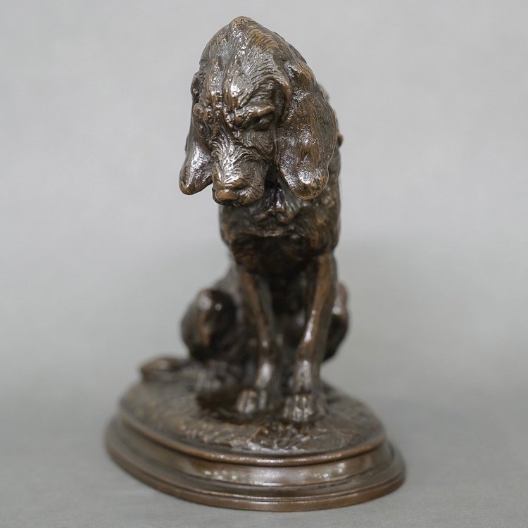 Sculpture - Sitting Terrier Dog , Emmanuel Fremiet (1824-1910) - Bronze