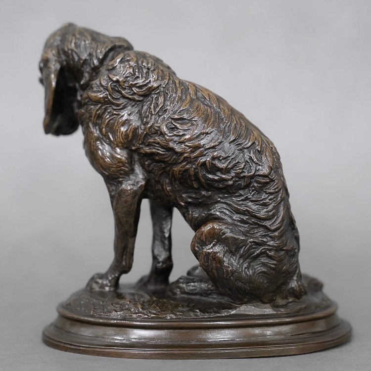 Sculpture - Sitting Terrier Dog , Emmanuel Fremiet (1824-1910) - Bronze