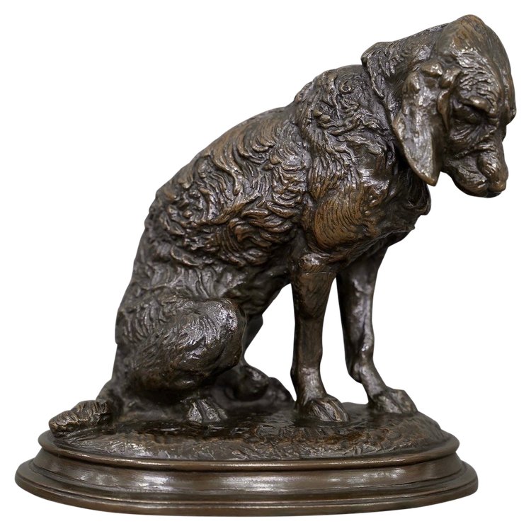 Sculpture - Sitting Terrier Dog , Emmanuel Fremiet (1824-1910) - Bronze