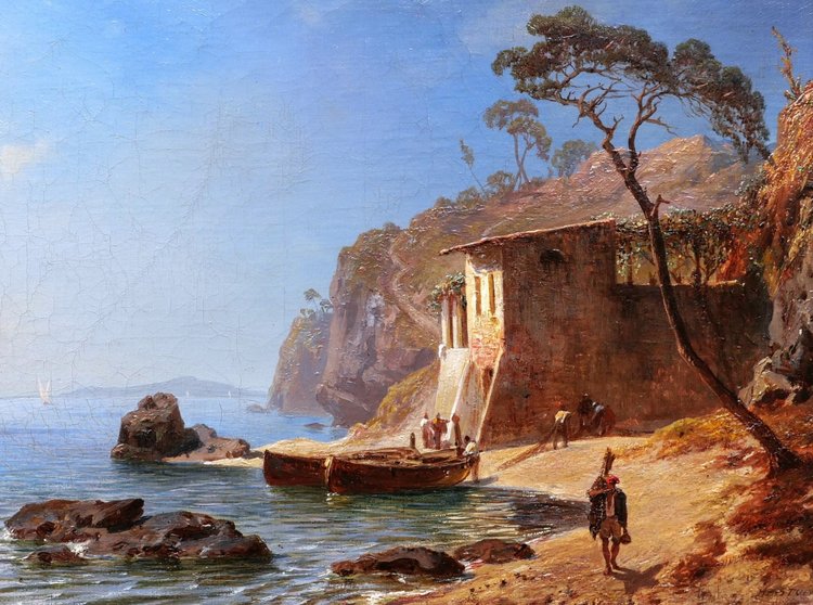 Charles Henry Stock, Lively View Of The Gulf Of La Spezia From Lerici (italy)